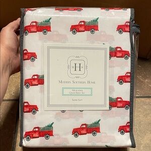 NEW Modern. Southern. Home. Red Truck Queen Sheet Set